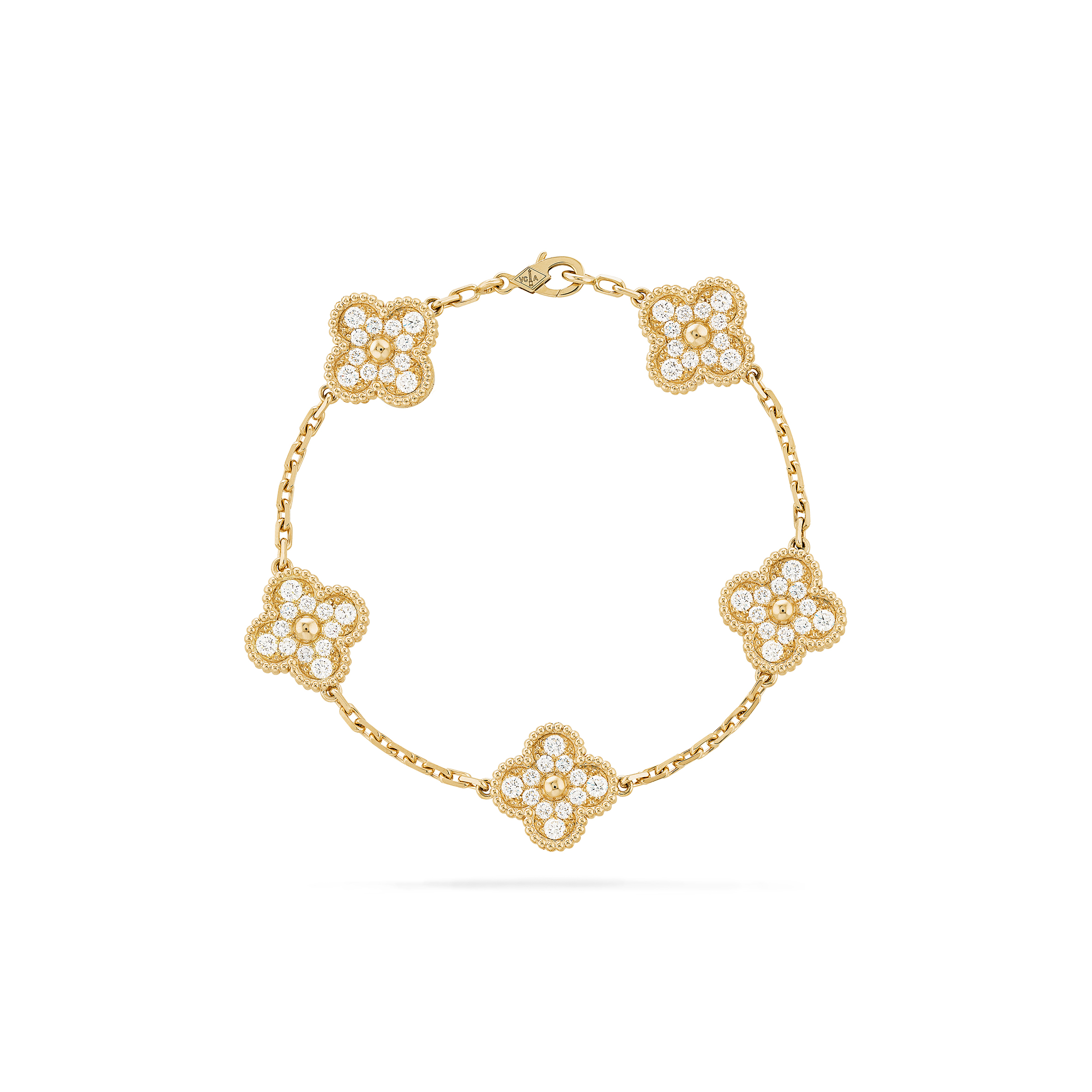 VAN CLEEF ARPELS VINTAGE ALHAMBRA BRACELET, 5 MOTIFS - YELLOW GOLD, DIAMOND  VCARA41400